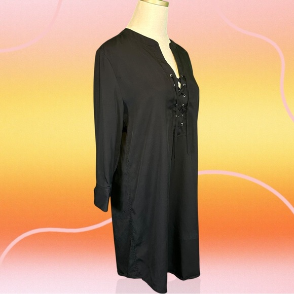 Theory ‘Jullitah’ Lightweight Tencel Lace-Up Detail Mini Dress in Black Size 8 - Picture 14 of 14